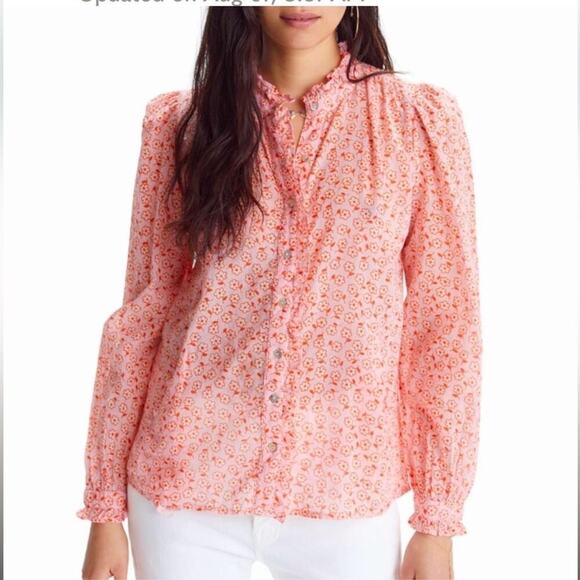 Banjanan Blouse Scattered Flowers Lightweight ruffles Women's Small Pink - Picture 2 of 14